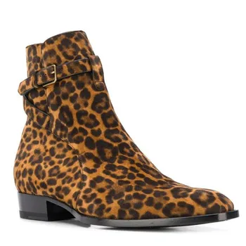 2020 г. Ботинки ручной работы из натурального меха с леопардовой танкеткой и ремешком с пряжкой для Джодхпура, свадебные мужские ботинки с острым носком