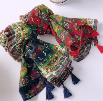 2021 Новый весенне-осенний шарф средней толщины, богемная хлопчатобумажная шаль с цветочным принтом, модные шарфы для дам