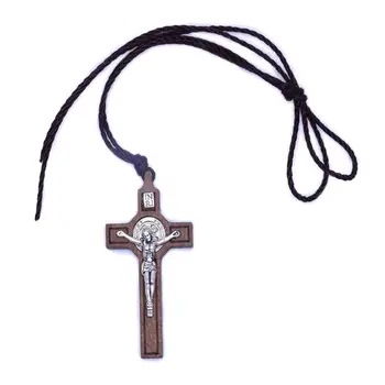 2022 Новый Иисус Крест Ожерелье Дерево Металл Кулон Ювелирные Изделия Мужчины Женщины Католический Религиозный