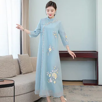 2023 Китайское винтажное традиционное платье чонсам, элегантное вечернее платье ципао, восточное ретро, Вьетнамское платье ао дай
