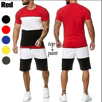 2023 Мужские спортивные костюмы с шортами + футболка Летние комплекты в стиле пэчворк для занятий спортом и фитнесом для мужчин