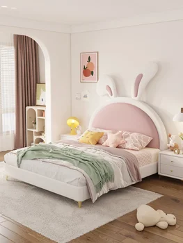 2023 Новая Кровать Rabbit Bed Детская Кровать Master King Bed Girl Современная Роскошная Спальня Мягкая Сумка Кровать Из Цельного Дерева Кожаная Кровать