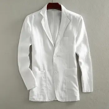 2023 Новоприбывший деловой мужской костюм, пиджак, летний весенний блейзер, дышащее хлопчатобумажное льняное пальто с двумя низами, 1 шт. (только пиджак)