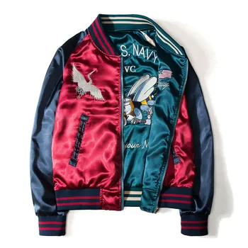 2024 Япония Йокосука Куртка С Вышивкой Мужская Женская Модная Винтажная Бейсбольная Форма С Обеих Сторон Носят Куртки-Бомберы Kanye West