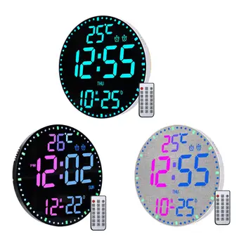 295-миллиметровые цифровые настенные часы с красочной подсветкой с USB-шнуром питания, функцией повтора 12/24 ч, Универсальные для гостиной, долговечные