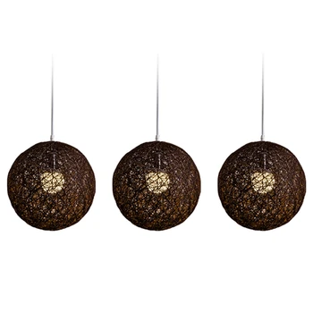 3X кофейная люстра с шариками из бамбука, ротанга и джута Индивидуальное творчество Сферический абажур из ротанга в виде гнезда