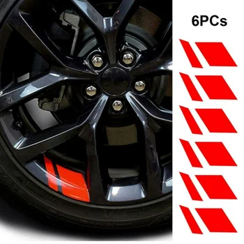 6 шт. светоотражающих виниловых наклеек на обод колеса автомобиля, аксессуары для наклеек красного цвета для 18 