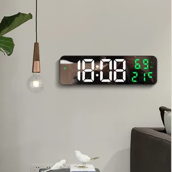 9-Дюймовые большие цифровые настенные часы с дисплеем температуры и влажности, ночной режим, настольный будильник, Электронные светодиодные часы на 12/24 часа