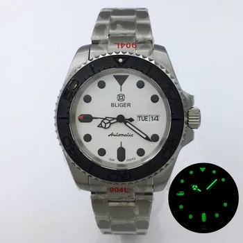 BLIGER 40 мм NH36A Механические Часы с автоматическим отображением даты и недели для дайвинга Для мужчин Сапфировое стекло Светящийся браслет Oyster /Jubilee