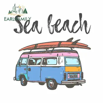 EARLFAMILY 13 см x 12,7 см Для пляжа, винтажный фургон в стиле ХИППИ, креативные автомобильные наклейки, водонепроницаемая наклейка, декор для солнцезащитного крема
