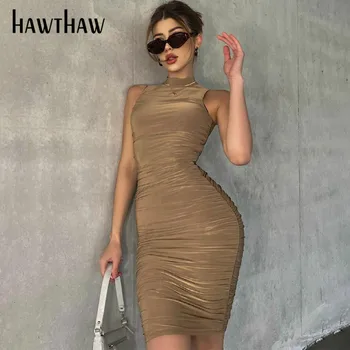 Hawthaw Женское Летнее Облегающее платье без рукавов Soild Color для вечеринок и клубов, Модное Мини-короткое платье 2021, женская одежда, Уличная одежда