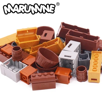 Marumine MOC Bricks City Accessories Корзина для хлеба, фруктов, Бочонок для еды, Пиратская Шкатулка с сокровищами 30150 61780 2489 4738 4739