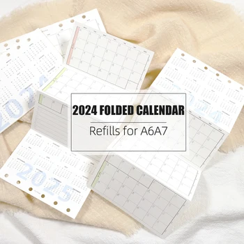 MyPretties 2 Листа Сложенного Календаря на 2024 год, Годовой Планировщик, Сменные Листы A6 A7 для Блокнота-Органайзера на 6 отверстий N.1446