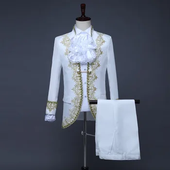 XS-XL Король принц Эпохи Возрождения Средневековые мужчины Косплей вечеринка сценический костюм Пальто + брюки + галстук Полный комплект Прямая доставка