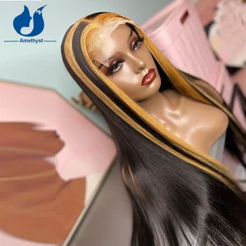 Аметистовый Шелковый Прямой Парик Из Человеческих Волос Higlight Blonde Lace Front Бразильский Remy Натуральные Волосы Фронтальные Цветные Парики Для Чернокожих Женщин