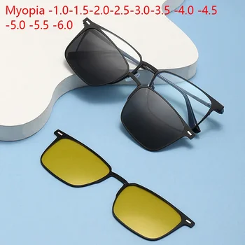 Близорукость 2 В 1, квадратные поляризованные солнцезащитные очки с магнитом, Мужские очки ночного видения, Квадратные оптические оправы для очков