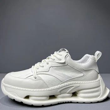 Брючные ботинки Модная мужская обувь на толстой подошве, увеличивающая вес, Дышащая, удобная Спортивная Повседневная обувь, Обувь для папы из натуральной кожи