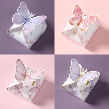 Бумажные пакеты для конфет с бабочками, декор для свадьбы, Дня рождения, подарки для детей, упаковочные коробки для подарков для девочек, детские принадлежности для душа с бабочками, коробка-мешок