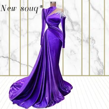 Великолепные фиолетовые Бархатные Элегантные платья Русалки с длинными рукавами для выпускного вечера, женские вечерние платья для свадебной вечеринки на заказ