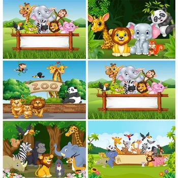 Виниловые Пользовательские Фоны Для Фотосъемки SHENGYANGBAO Мультяшные Животные Зоопарк Дети Тема Дня Рождения Ребенка Фоны Для Фотостудии YAXU-204