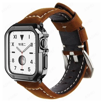 Для Apple watch чехол + ремешок 44 мм 45 мм iwatch 7 6 se 5 4 40 мм 41 мм кожаный ремешок + чехол из ТПУ для apple watch 3 42 мм 38 мм браслет