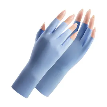 Женские Летние Солнцезащитные перчатки из ледяного шелка, Тонкие дышащие перчатки на полпальца, Однотонные, простые, Мягкие, Быстросохнущие на открытом воздухе, Велосипедные