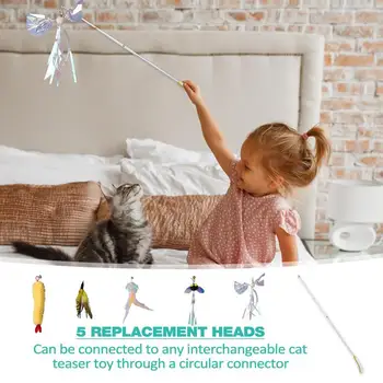 Игрушки для кошек с перьями, палочка, Забавные игрушки для котенков, игрушки для кошек, Удочка, Сменный ловец, продукт для упражнений для котенка, принадлежности для кошек