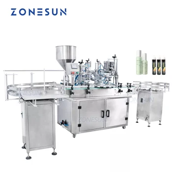 Изготовленная на заказ ZONESUN Полноавтоматическая машина для розлива и укупорки косметической жидкости, линия по производству флаконов для выжимания молока и меда