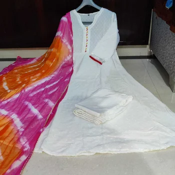 Индийское Дизайнерское расклешенное платье, Женские Летние Хлопчатобумажные шаровары, Белый костюм