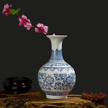 Керамическая ваза Цзиндэчжэнь, антикварная сине-белая фарфоровая ваза, украшение гостиной, домашняя цветочная композиция, Неглазурованный орнамент