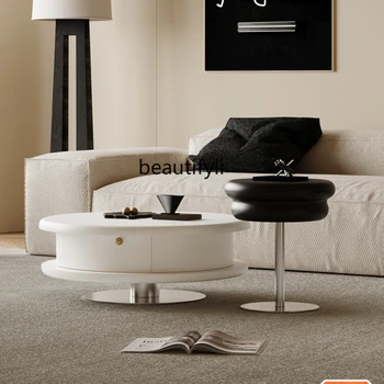 Комбинированный журнальный столик Для маленькой квартиры, простая гостиная, круглый черно-белый минималистичный чайный столик High Sense