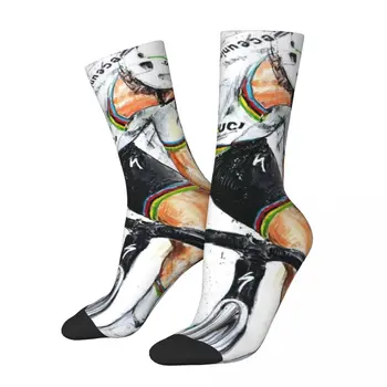 Компрессионные носки Happy Funny для мужчин, Винтажные велосипедные носки Harajuku van der poel, арт-мерч, хип-хоп Новинка, бесшовные носки Crew Crazy