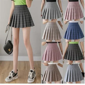 Коричневая юбка Женская Летняя одежда 2022 Женская с высокой талией Harajuku В корейском стиле, черная мини-плиссированная юбка для школьной формы для девочек