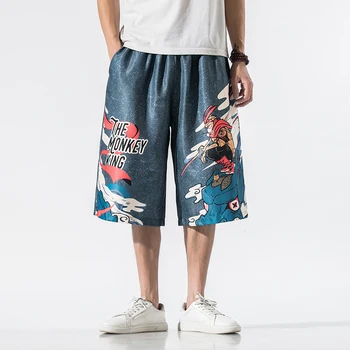 Летние Короткие мужские шорты с принтом в китайском стиле, широкие брюки, 2023, мужская уличная одежда, пляжные шорты, мужские традиционные тонкие мягкие Hanfu