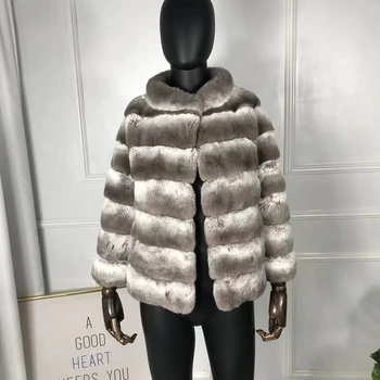 Меховая куртка премиум-класса, пальто из кролика Рекс, Новая Модная женская одежда с укороченным воротником-стойкой