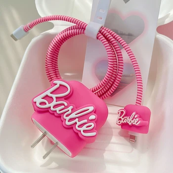 Милая розовая головка зарядного устройства для Барби, защитный чехол для кабеля передачи данных, 18/20 Вт, аксессуары для девочек из аниме для iPhone, защита от переломов