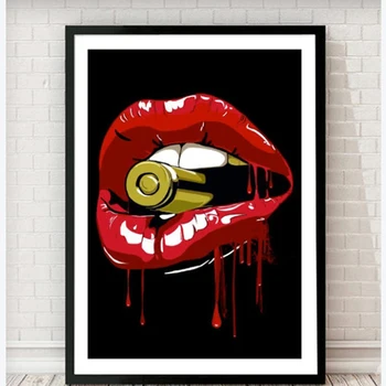 Модные губы в стиле поп-арт, красные с пулей, холст, картины, плакаты и принты, настенная художественная картина для украшения дома в гостиной