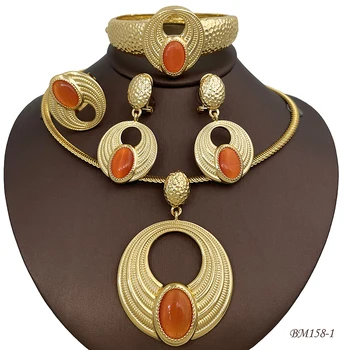 Модные серьги круглой формы в Дубае для женщин, серьги, ожерелье, браслет, кольцо, набор из 4 шт. для свадебных подарков, товар с бесплатной доставкой