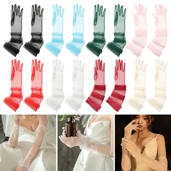 Модный ультратонкий декор для выпускного вечера с длинными пальцами, Свадебные перчатки для новобрачных, варежки для новобрачных, вечернее платье, тюлевые перчатки