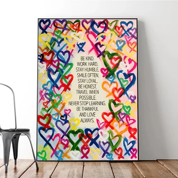 Мотивационный Плакат с цитатами Красочные Сердца Холст Картина Абстрактное Граффити Настенное Изображение для современной гостиной Домашнего Декора