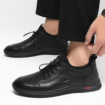 Мужская обувь из натуральной кожи 2023, Весна-осень, новая повседневная обувь, мягкая дышащая модная обувь, мужская обувь на шнуровке для мужчин