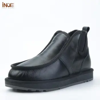 Мужские зимние ботинки с меховой подкладкой из натуральной овчины INOE, водонепроницаемые мужские зимние ботинки, нескользящая зимняя обувь, черный 35-44