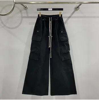 мужские широкие расклешенные черные брюки-карго hi street