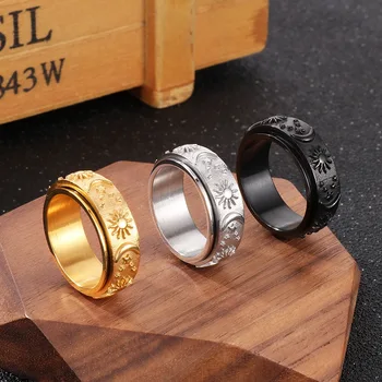 Мужское кольцо Sex Star Moon Sun Ring Ins Wind с простым вращающимся декомпрессионным кольцом из титановой стали
