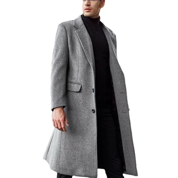 Мужское шерстяное пальто, новое длинное пальто большого размера в британском стиле, осенне-зимняя модная однобортная мужская куртка-тренч