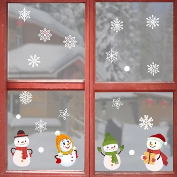 Наклейка на стену с Рождеством, Мультяшный Санта-Лось, Снежинка, наклейки на окна, Водонепроницаемая Наклейка на статическое стекло из ПВХ, Новогодний Домашний декор