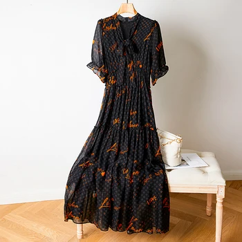 Новое шелковое платье 2023, Летнее Модное платье средней длины, Приталенная юбка из шелка Тутового шелкопряда