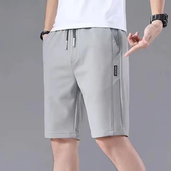 Новые летние мужские спортивные шорты, однотонный прямой узор, свободного типа, повседневные шорты с эластичной резинкой на талии и завязками, штаны для бега