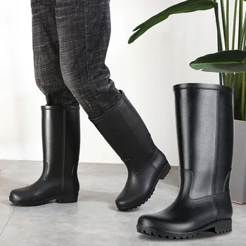 Новые мужские Модные Высокие Непромокаемые ботинки из ПВХ, Уличные Мужские Дождевики Для Рыбалки, Водонепроницаемые Рабочие ботинки, Нескользящая Водная Обувь, Резиновые сапоги