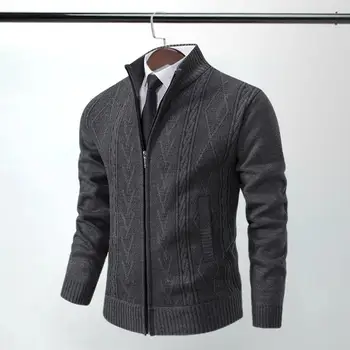 Осенне-зимнее новое повседневное мужское вязаное пальто-свитер с кашемировой подкладкой 2023 г.